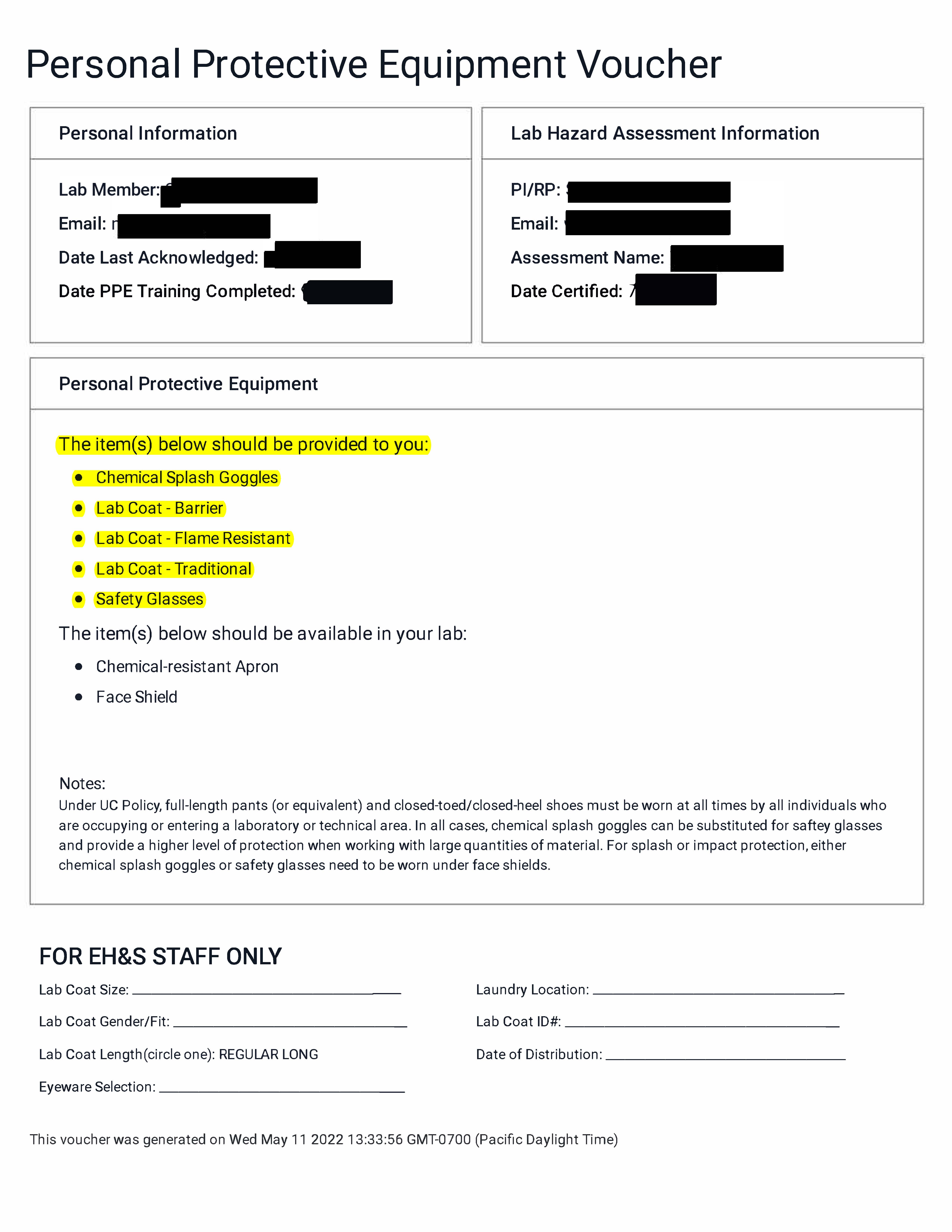 PPE Voucher Sample document