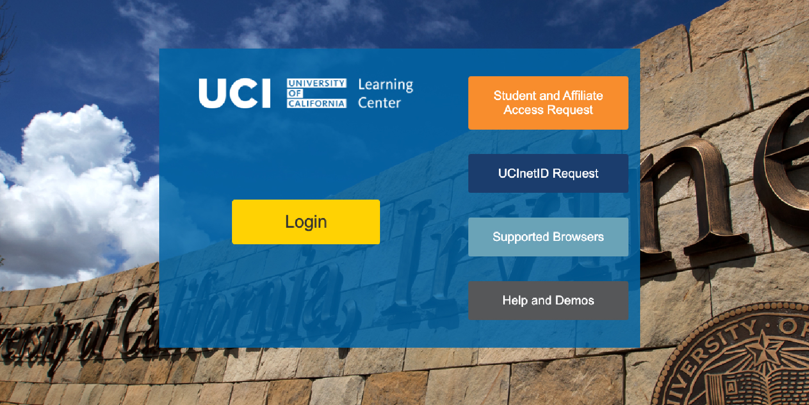 UC Irvine UCLC website log in page